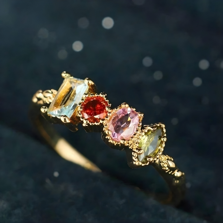 Ring Mothers Day Birthstone Family Ring Vintage Milgrain Design