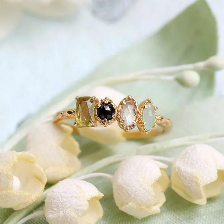 Ring Mothers Day Birthstone Family Ring Vintage Milgrain Design