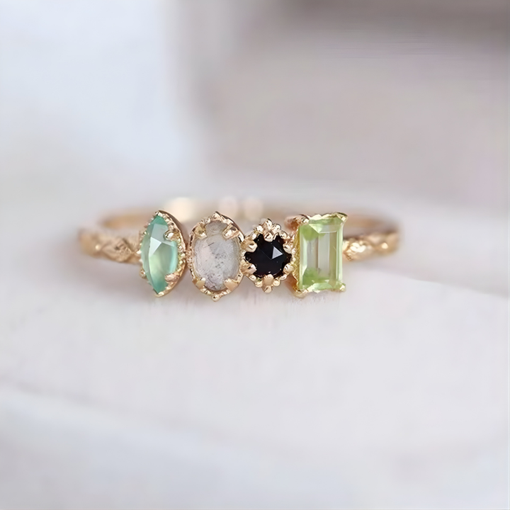 Ring Mothers Day Birthstone Family Ring Vintage Milgrain Design