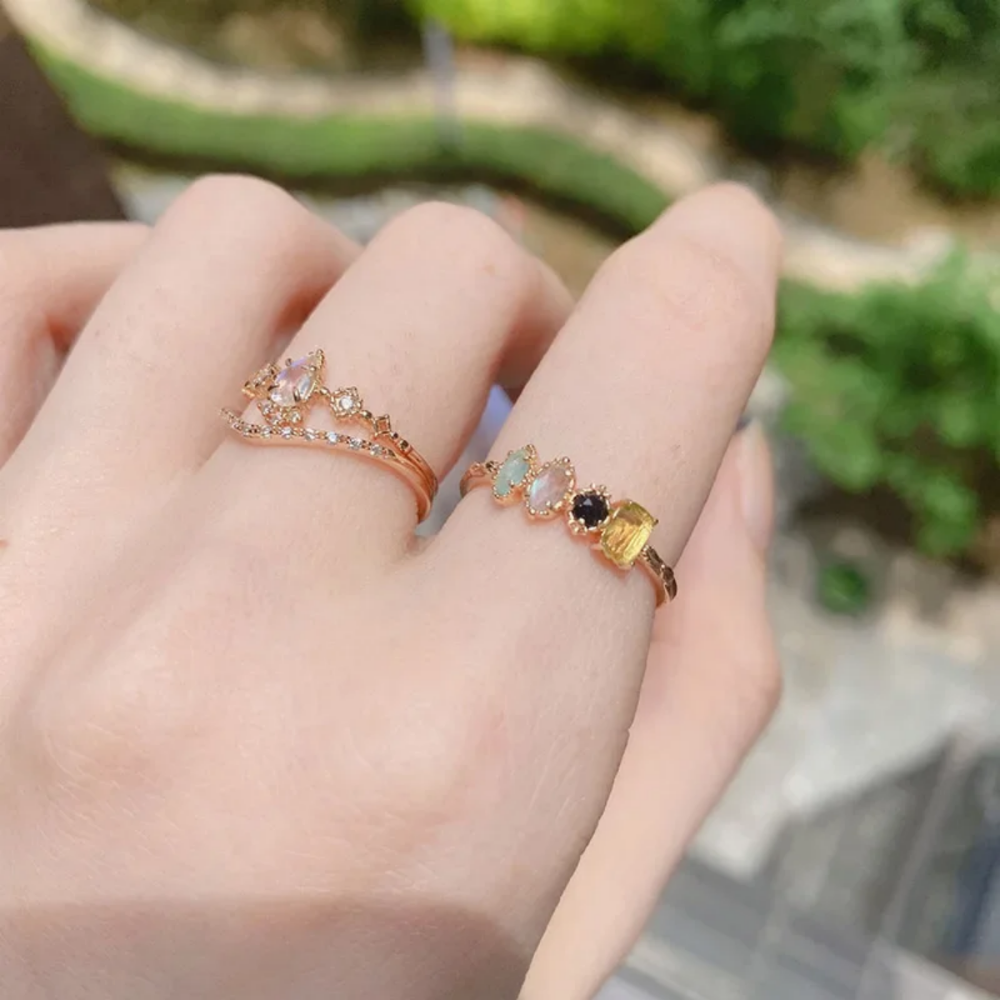 Ring Mothers Day Birthstone Family Ring Vintage Milgrain Design
