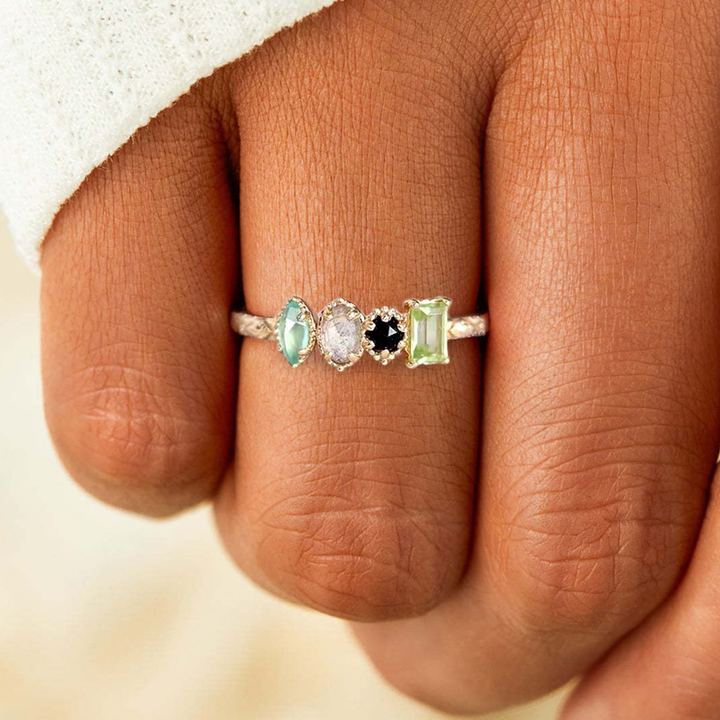 Ring Mothers Day Birthstone Family Ring Vintage Milgrain Design