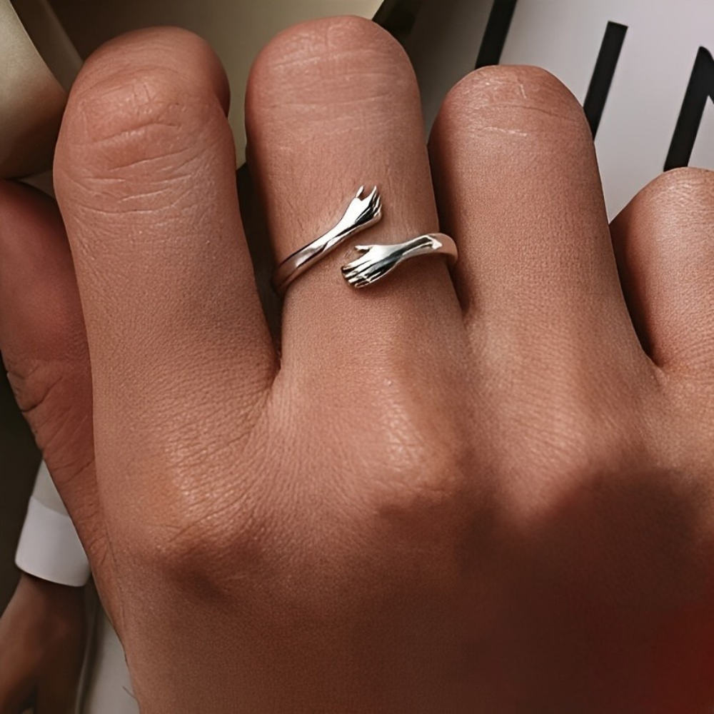 Ring Mothers Day Gift Hug Hand Adjustable 925 Silver Jewelry