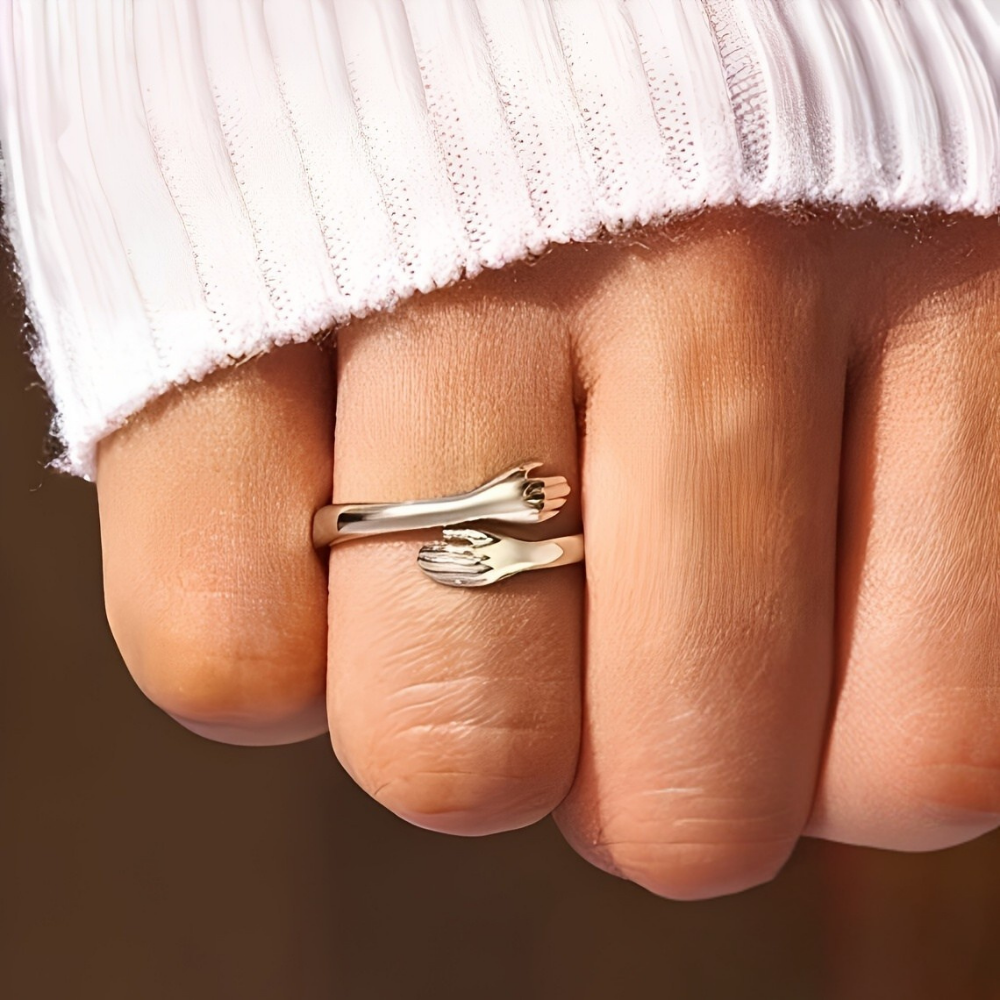 Ring Mothers Day Gift Hug Hand Adjustable 925 Silver Jewelry