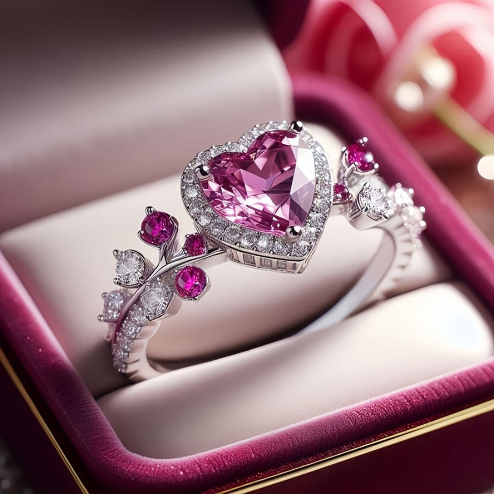 Ring Muttertagsgeschenk Herz Pinker Stein Schmuck mit Zirkonia
