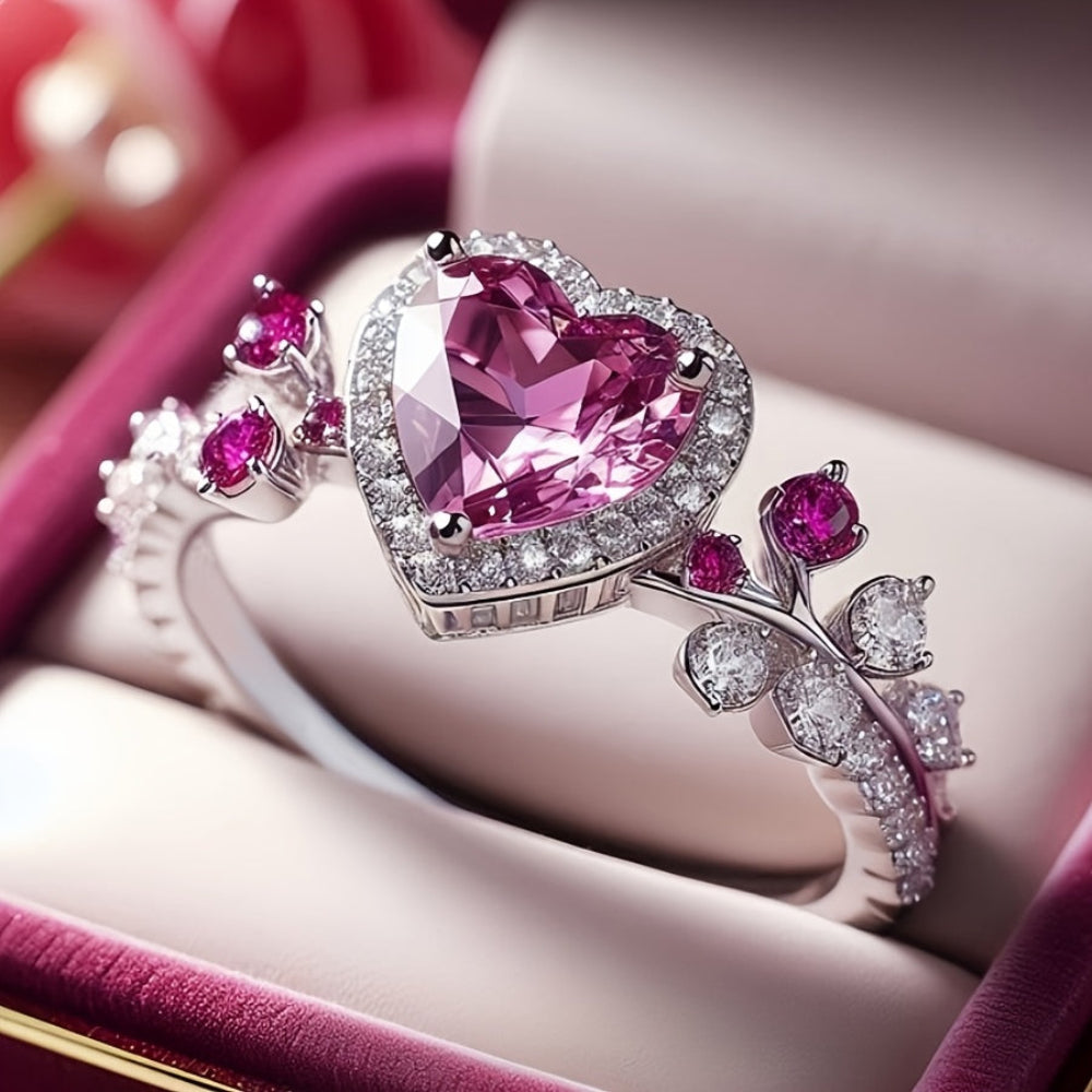 Ring Muttertagsgeschenk Herz Pinker Stein Schmuck mit Zirkonia