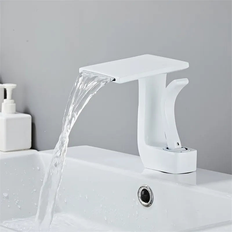 Robinet Cascade en Laiton de Luxe pour Salle de Bain – Design Apaisant et Élégant, Mitigeur Lavabo Noir et Blanc 0