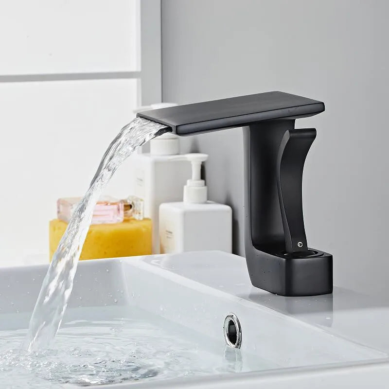 Robinet Cascade en Laiton de Luxe pour Salle de Bain – Design Apaisant et Élégant, Mitigeur Lavabo Noir et Blanc 2