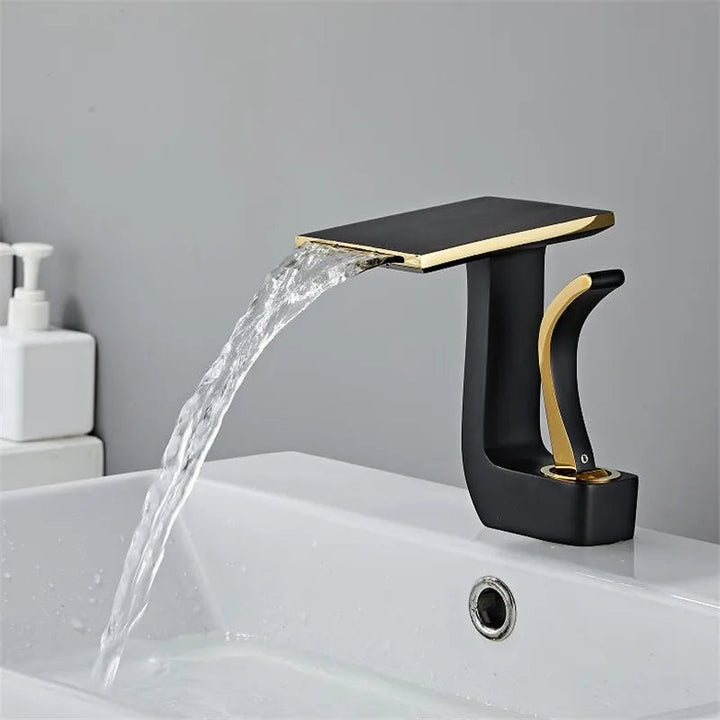 Robinet Cascade en Laiton de Luxe pour Salle de Bain – Design Apaisant et Élégant, Mitigeur Lavabo Noir et Blanc 4