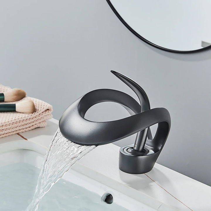 Robinet Salle de Bain Noir Monté sur Pont en Laiton – Mitigeur Lavabo Design Moderne et Économie d'Eau 0