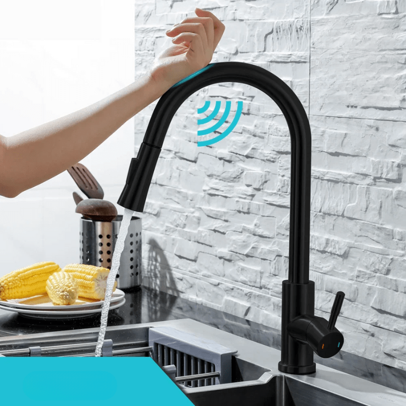 Robinet de Cuisine Intelligent Noir en Acier Inoxydable avec Capteur de Mouvement – Mitigeur Cuisine Élégant et Pratique 0