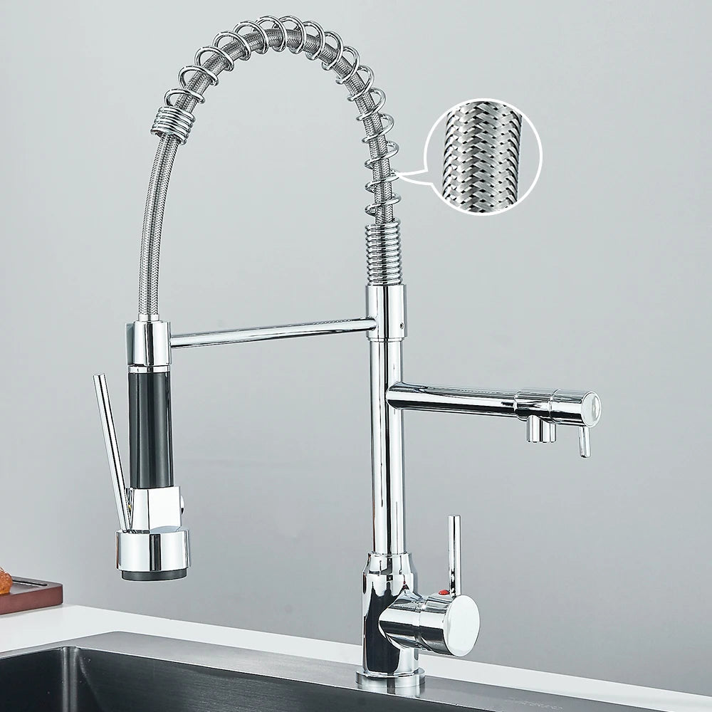 Robinet de Cuisine Moderne à Levier Unique avec Double Bec en Acier Inoxydable – Flexible et Pratique 0