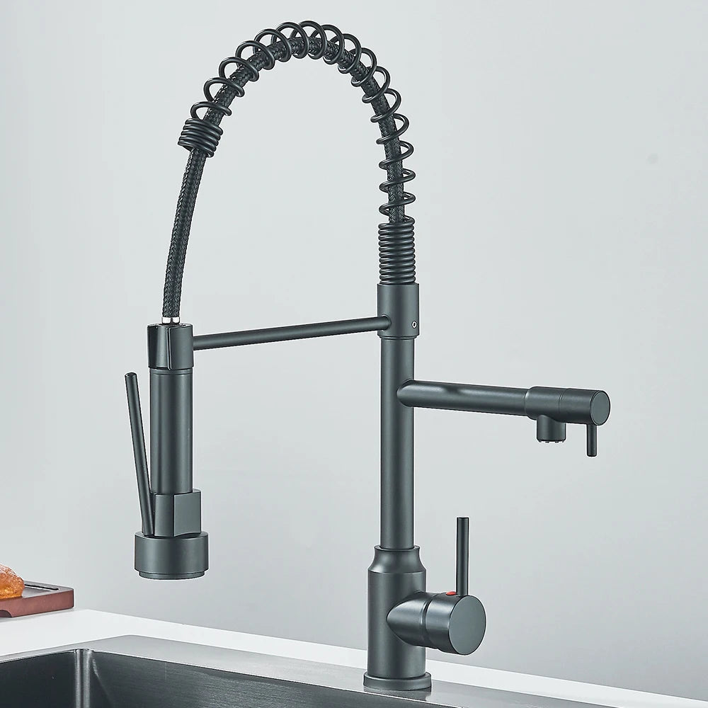 Robinet de Cuisine Moderne à Levier Unique avec Double Bec en Acier Inoxydable – Flexible et Pratique 6
