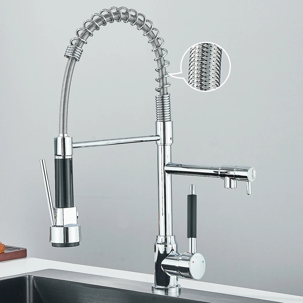 Robinet de Cuisine Moderne à Levier Unique avec Double Bec en Acier Inoxydable – Flexible et Pratique 7