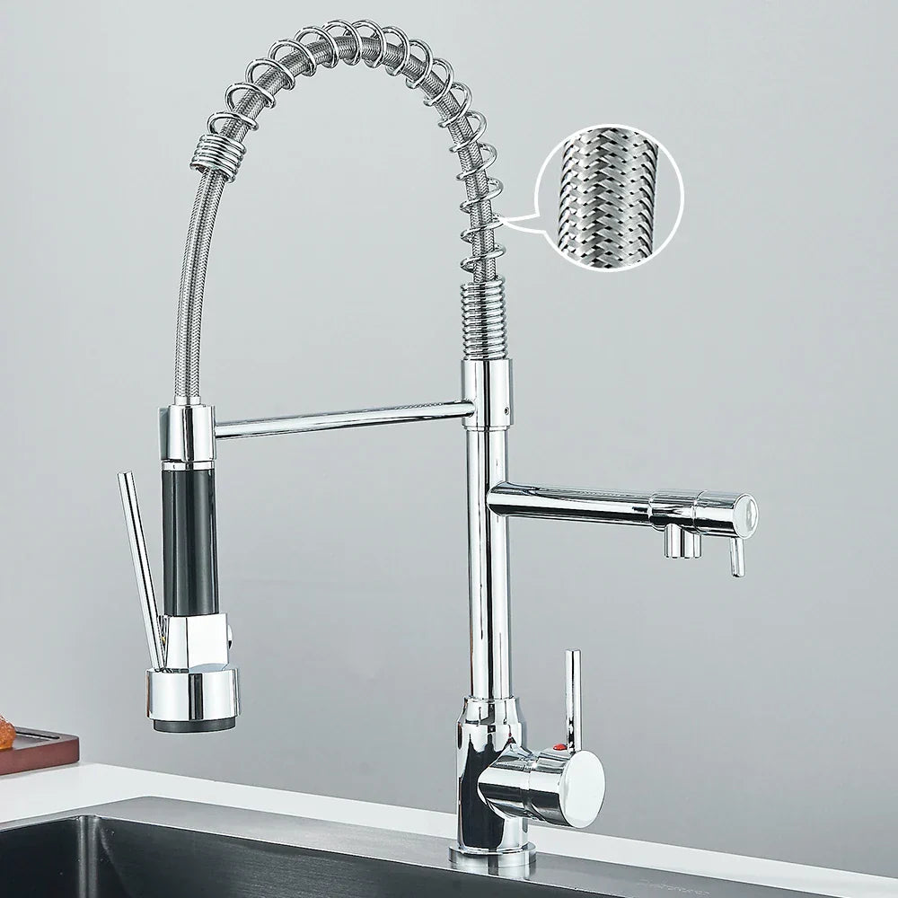 Robinet de Cuisine Noir à Double Bec – Mitigeur Cuisine Moderne en Acier Inoxydable, Design Pratique et Élégant 4