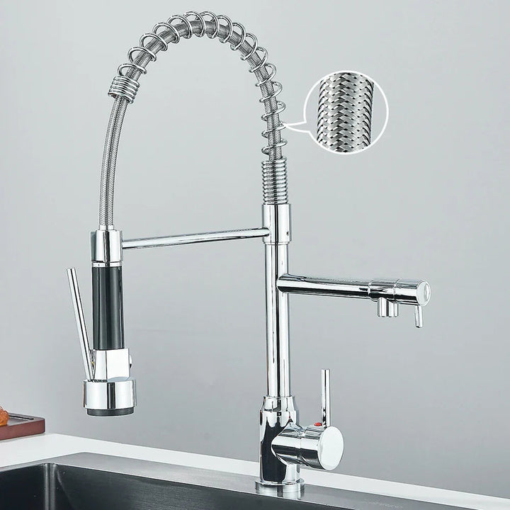 Robinet de Cuisine Noir à Double Bec – Mitigeur Cuisine Moderne en Acier Inoxydable, Design Pratique et Élégant 4