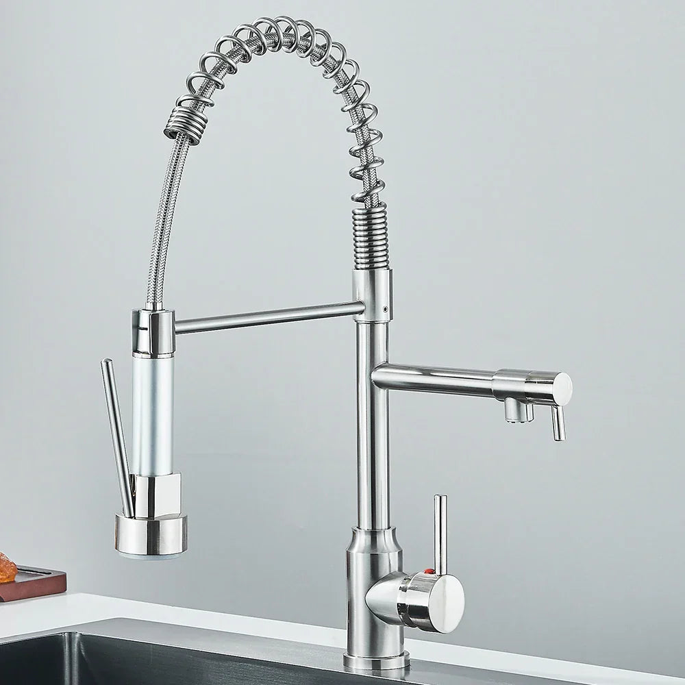Robinet de Cuisine Noir à Double Bec – Mitigeur Cuisine Moderne en Acier Inoxydable, Design Pratique et Élégant 5