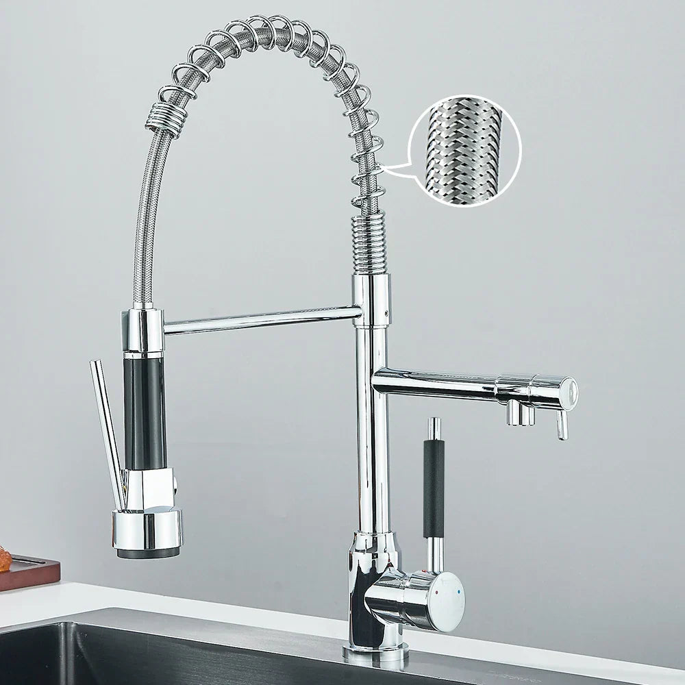 Robinet de Cuisine Noir à Double Bec – Mitigeur Cuisine Moderne en Acier Inoxydable, Design Pratique et Élégant 6