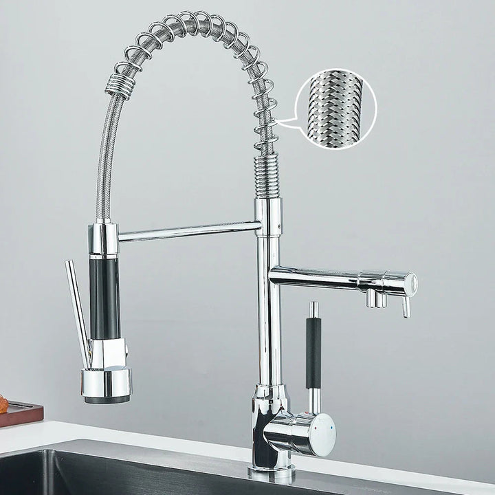 Robinet de Cuisine Noir à Double Bec – Mitigeur Cuisine Moderne en Acier Inoxydable, Design Pratique et Élégant 6