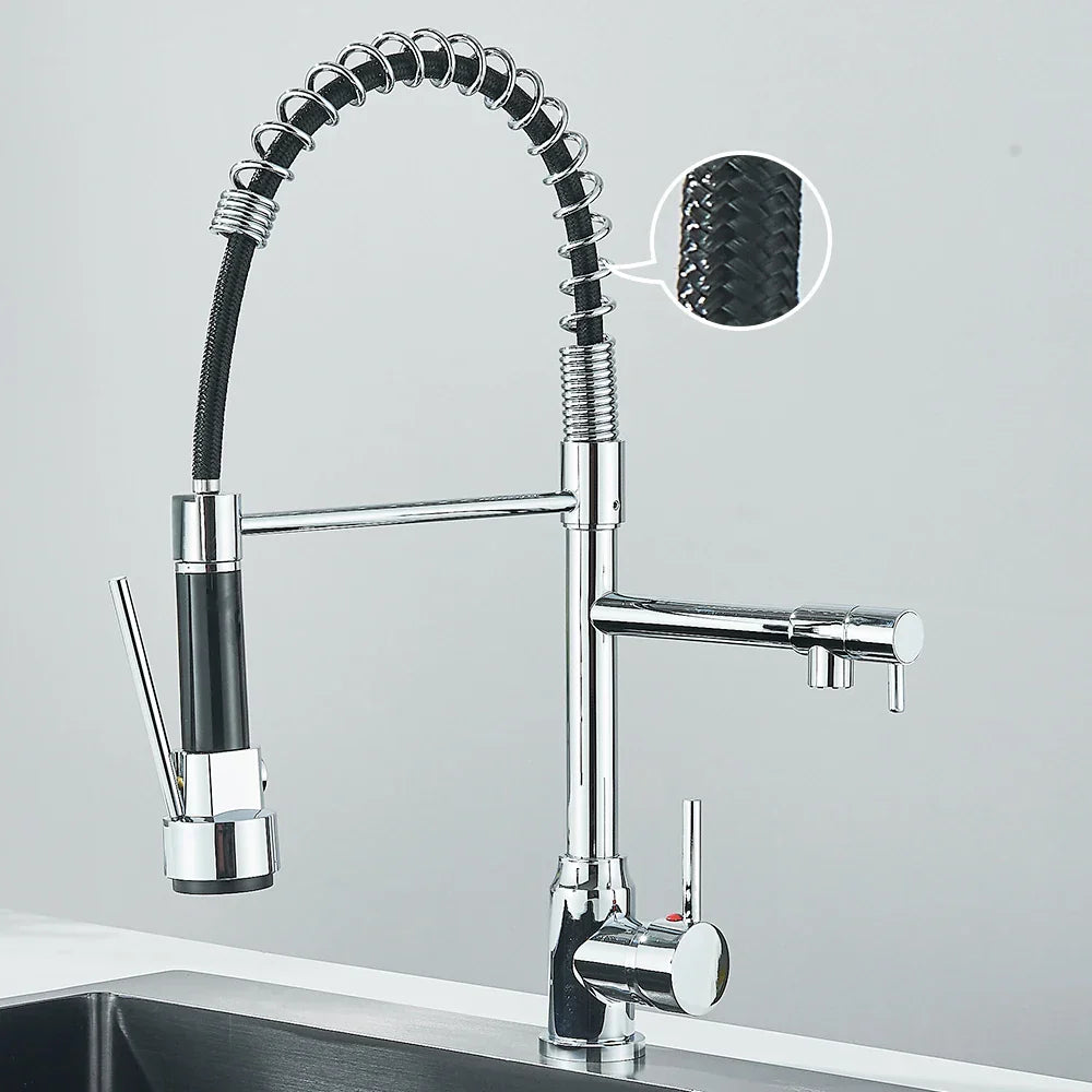 Robinet de Cuisine Noir à Double Bec – Mitigeur Cuisine Moderne en Acier Inoxydable, Design Pratique et Élégant 7