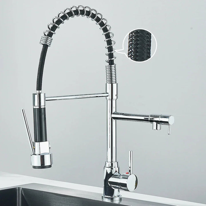 Robinet de Cuisine Noir à Double Bec – Mitigeur Cuisine Moderne en Acier Inoxydable, Design Pratique et Élégant 7