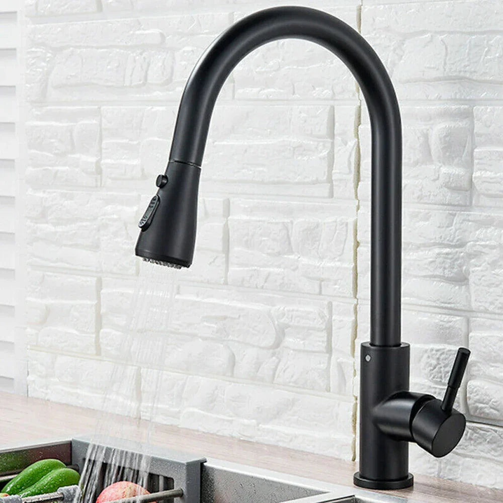 Robinet de Cuisine Noir avec Tête de Pulvérisation Extensible en Acier Inoxydable – Mitigeur Cuisine Élégant et Pratique 0
