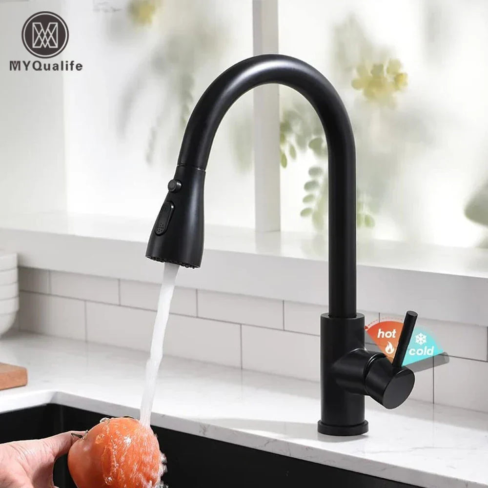 Robinet de Cuisine Noir avec Tête de Pulvérisation Extensible en Acier Inoxydable – Mitigeur Cuisine Élégant et Pratique 1