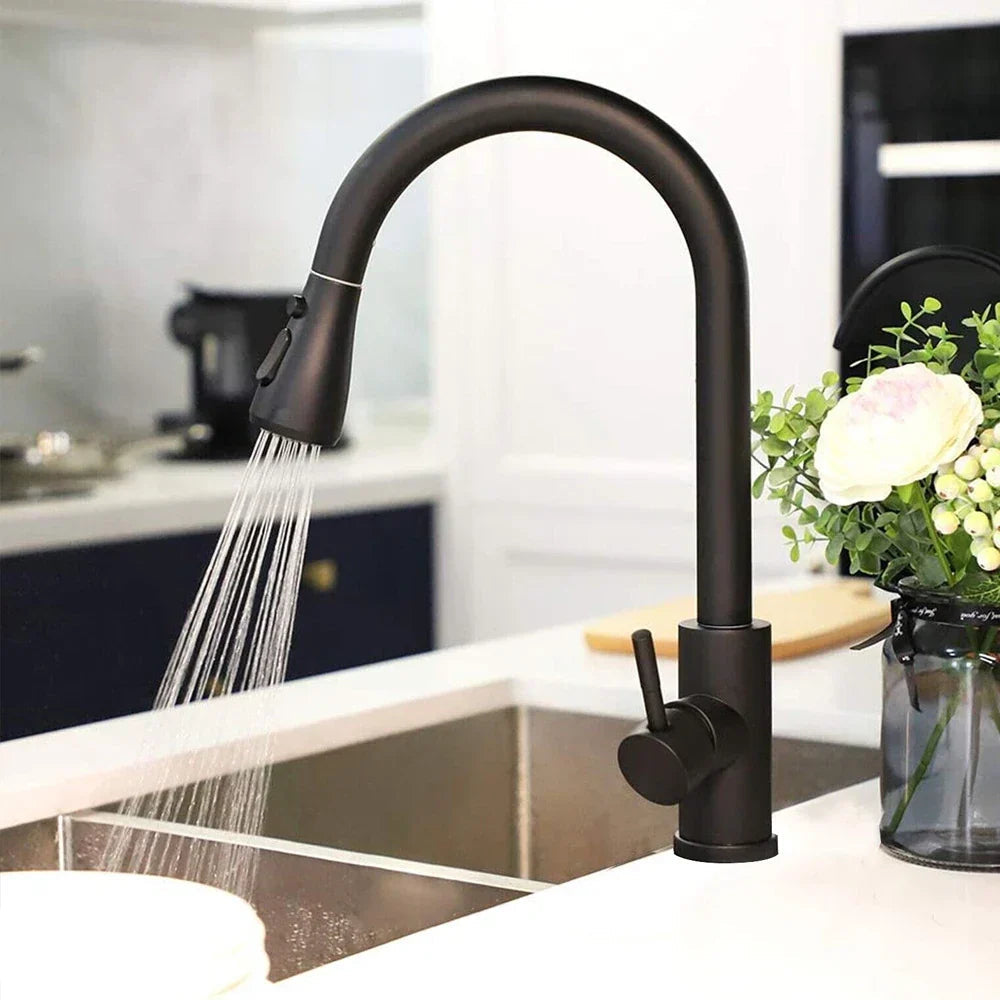 Robinet de Cuisine Noir avec Tête de Pulvérisation Extensible en Acier Inoxydable – Mitigeur Cuisine Élégant et Pratique 2