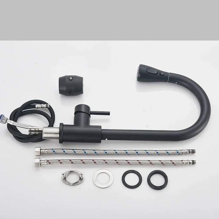 Robinet de Cuisine Noir avec Tête de Pulvérisation Extensible en Acier Inoxydable – Mitigeur Cuisine Élégant et Pratique 4