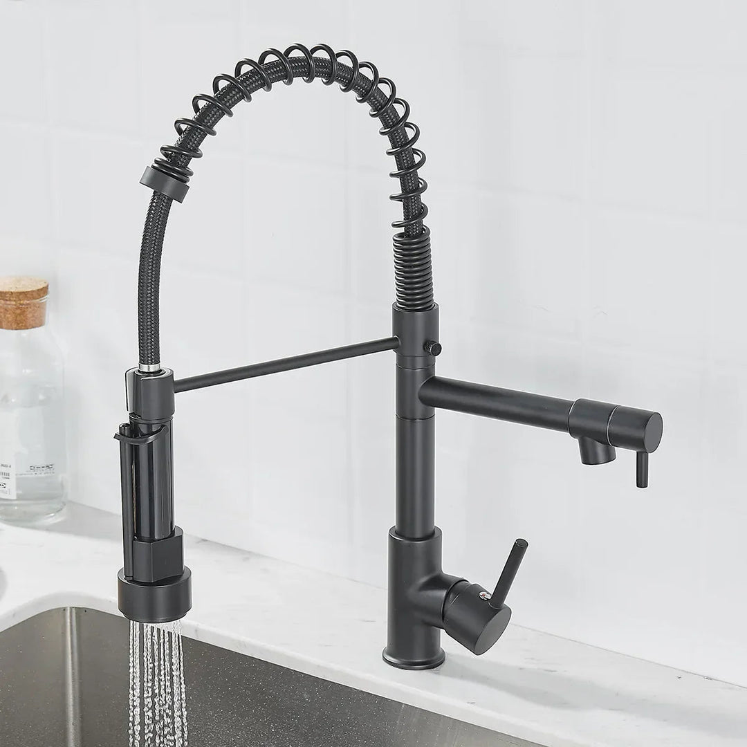 Robinet de Cuisine Noir en Laiton avec Système à Double Jet – Mitigeur Cuisine Élégant et Ergonomique 9