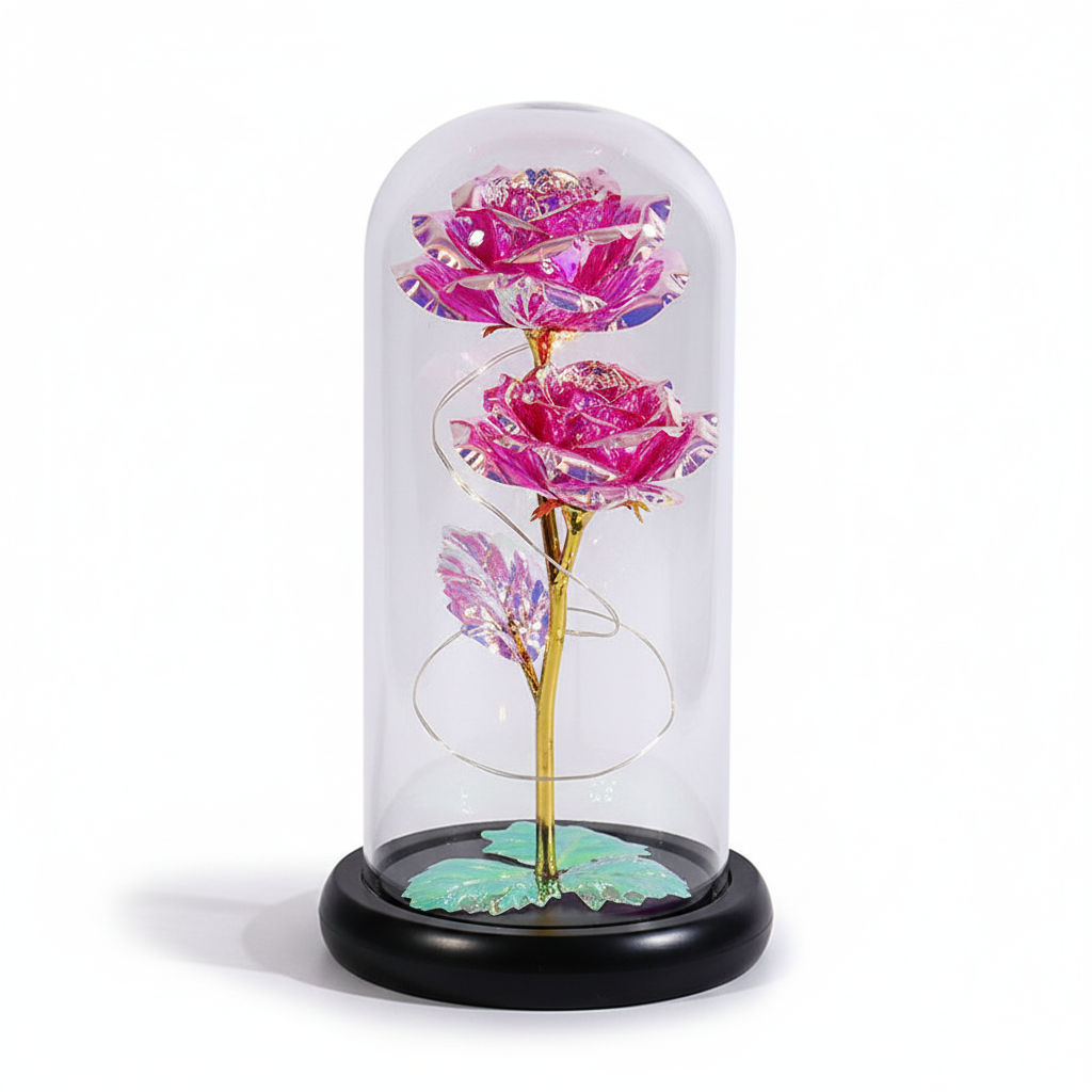 Rose Gift Preserved Flower LED Glass Dome Romantic Home Decor