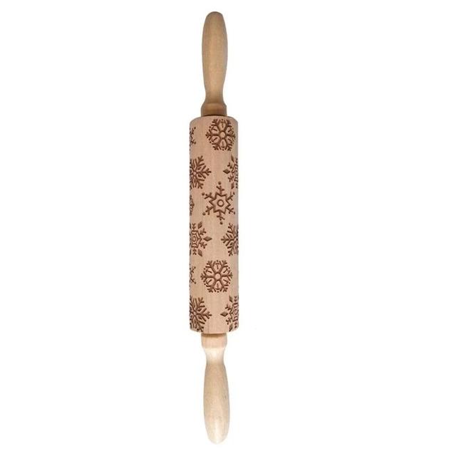 Rouleau à Pâtisserie en Bois Gravé – Rouleau Patissier Idéal pour Créer des Biscuits de Noël Festifs 35 cm 12