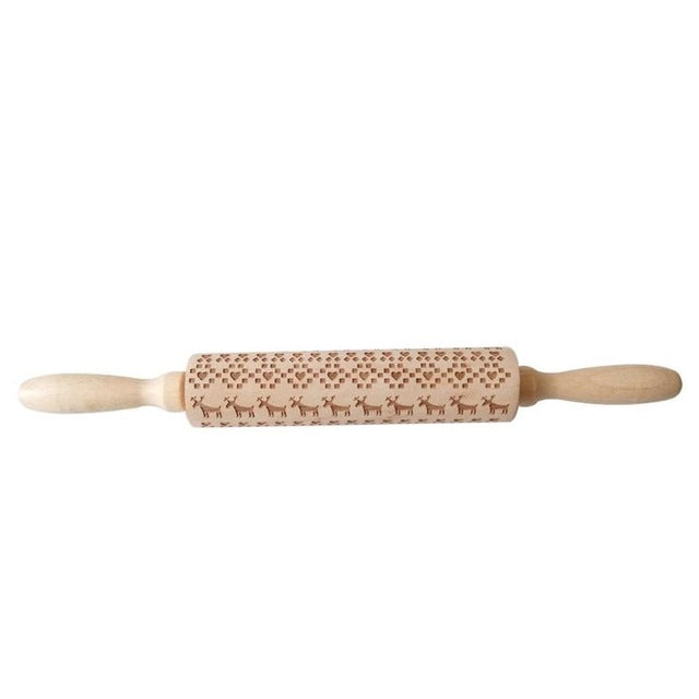 Rouleau à Pâtisserie en Bois Gravé – Rouleau Patissier Idéal pour Créer des Biscuits de Noël Festifs 35 cm 18
