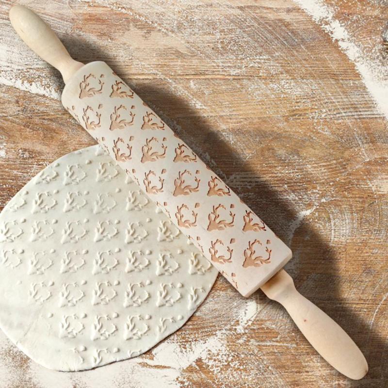 Rouleau à Pâtisserie en Bois Gravé – Rouleau Patissier Idéal pour Créer des Biscuits de Noël Festifs 35 cm 5