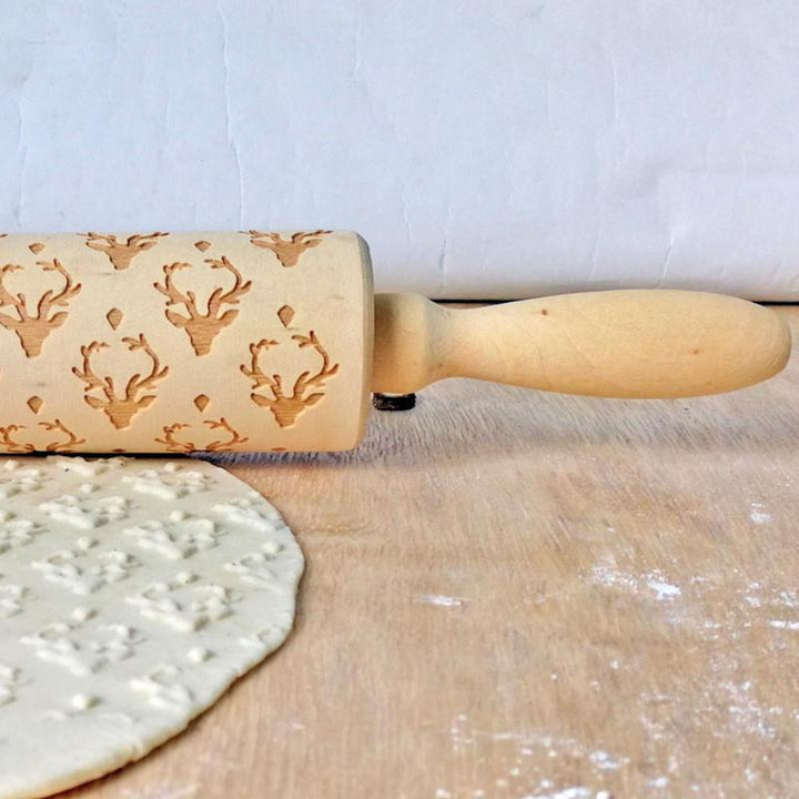 Rouleau à Pâtisserie en Bois Gravé – Rouleau Patissier Idéal pour Créer des Biscuits de Noël Festifs 35 cm 6