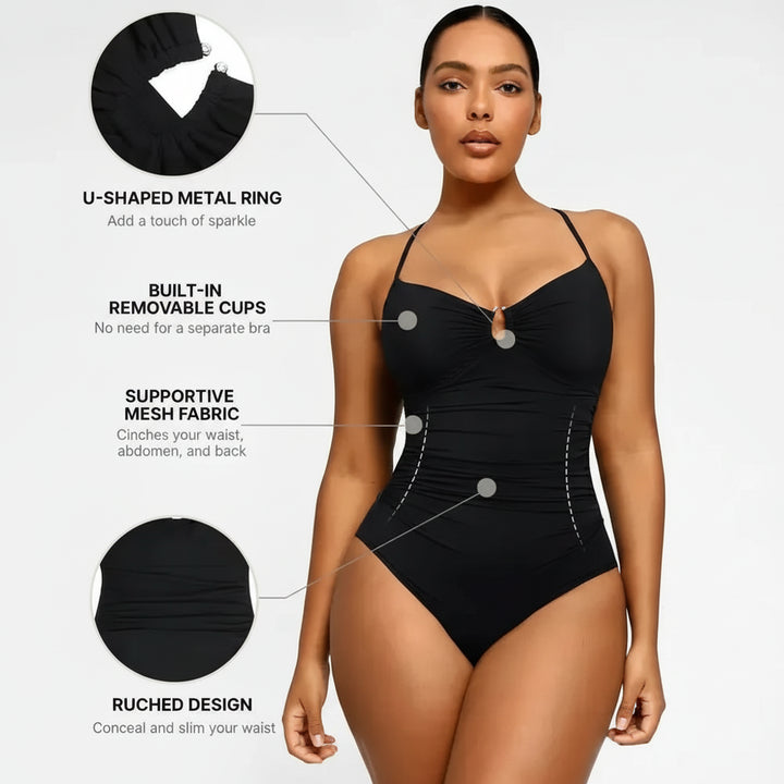Badeanzug Einteiler mit Sweetheart-Ausschnitt und Ringdetail, Slim Fit für Damen