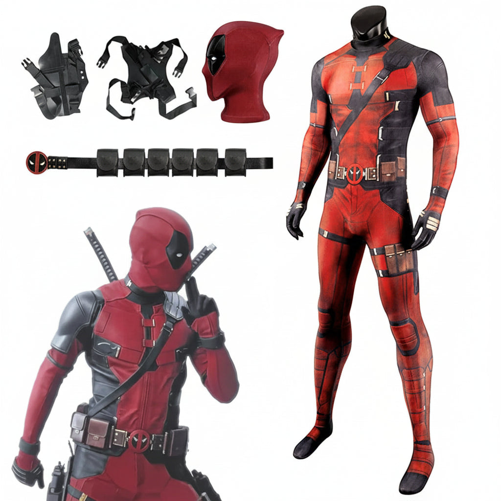 Kostým na Halloween Cosplay Body s Maskou Červené Černé Oblečení