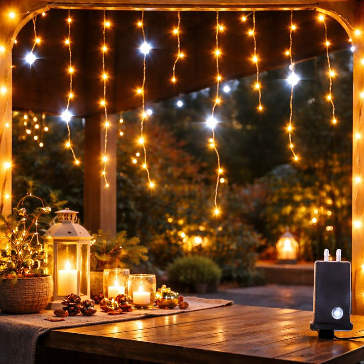Outdoor String Lights Warm White LED Curtain Patio
