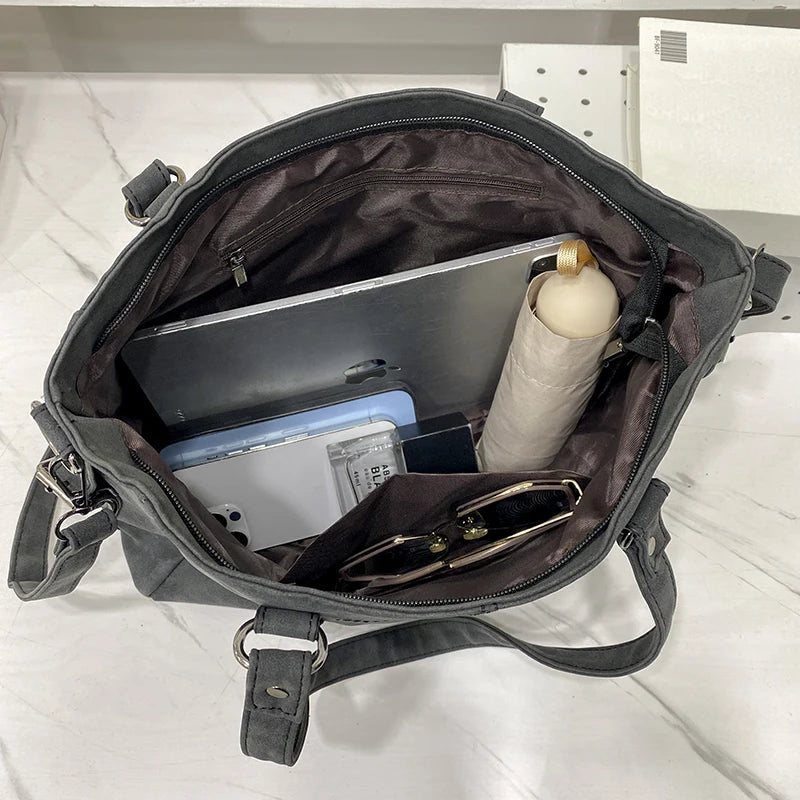 Sac À Épaule Gris Rétro En Daim - Élégance Et Praticité Pour Femme 4