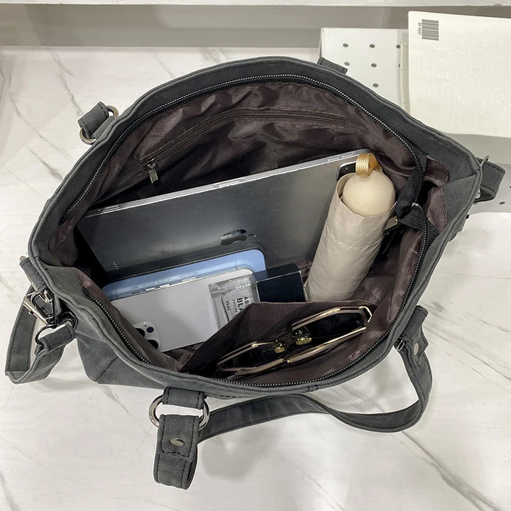 Sac À Épaule Gris Rétro En Daim - Élégance Et Praticité Pour Femme 4