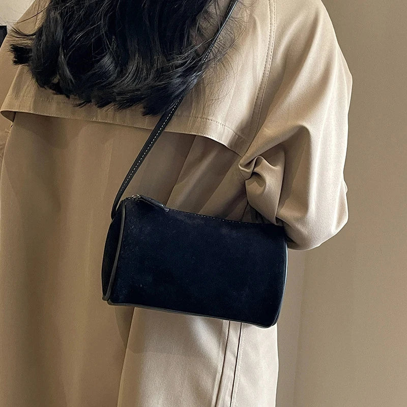 Sac À Main Cylindrique En Suédine Pour Femme - Style Rétro Polyvalent 1