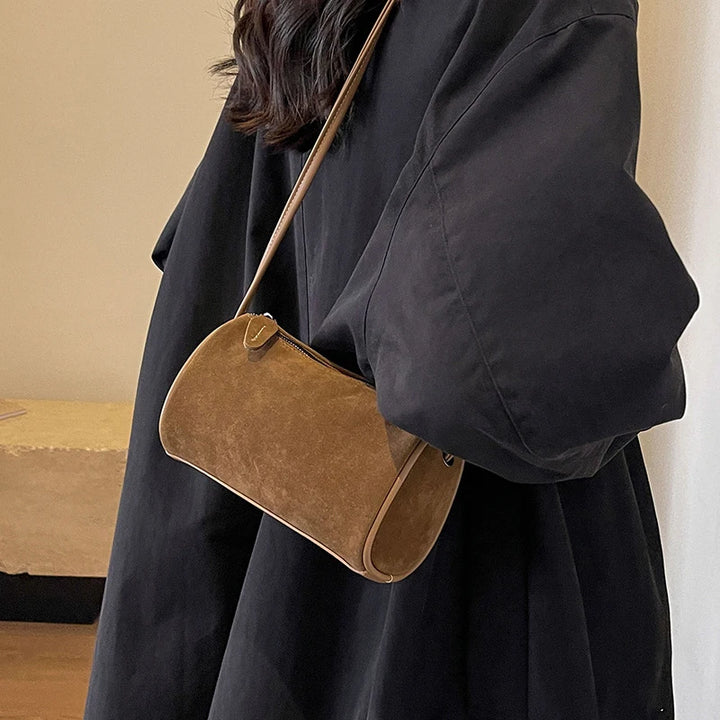 Sac À Main Cylindrique En Suédine Pour Femme - Style Rétro Polyvalent 2