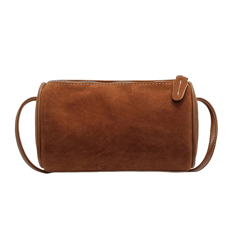 Sac À Main Cylindrique En Suédine Pour Femme - Style Rétro Polyvalent 4