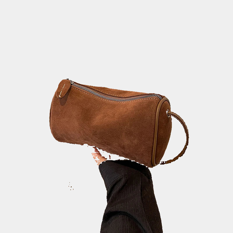 Sac À Main Cylindrique En Suédine Pour Femme - Style Rétro Polyvalent 6