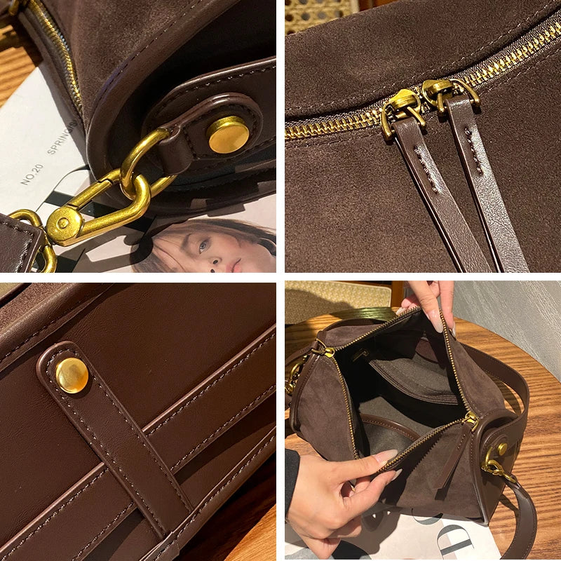 Sac à Main Femme en Cuir Rétro Daim - Sac Bandoulière Élégant et Pratique 4