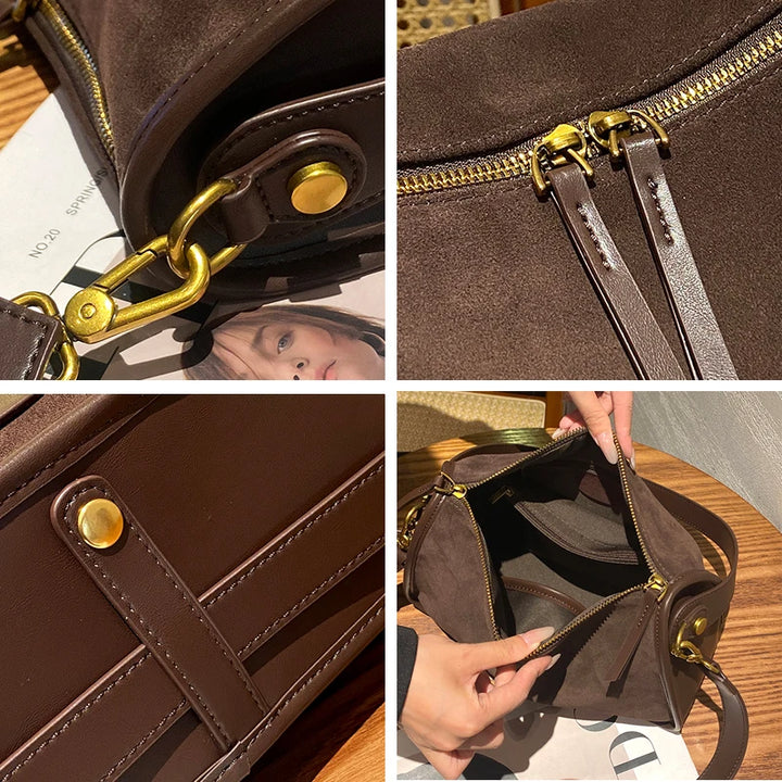 Sac à Main Femme en Cuir Rétro Daim - Sac Bandoulière Élégant et Pratique 4