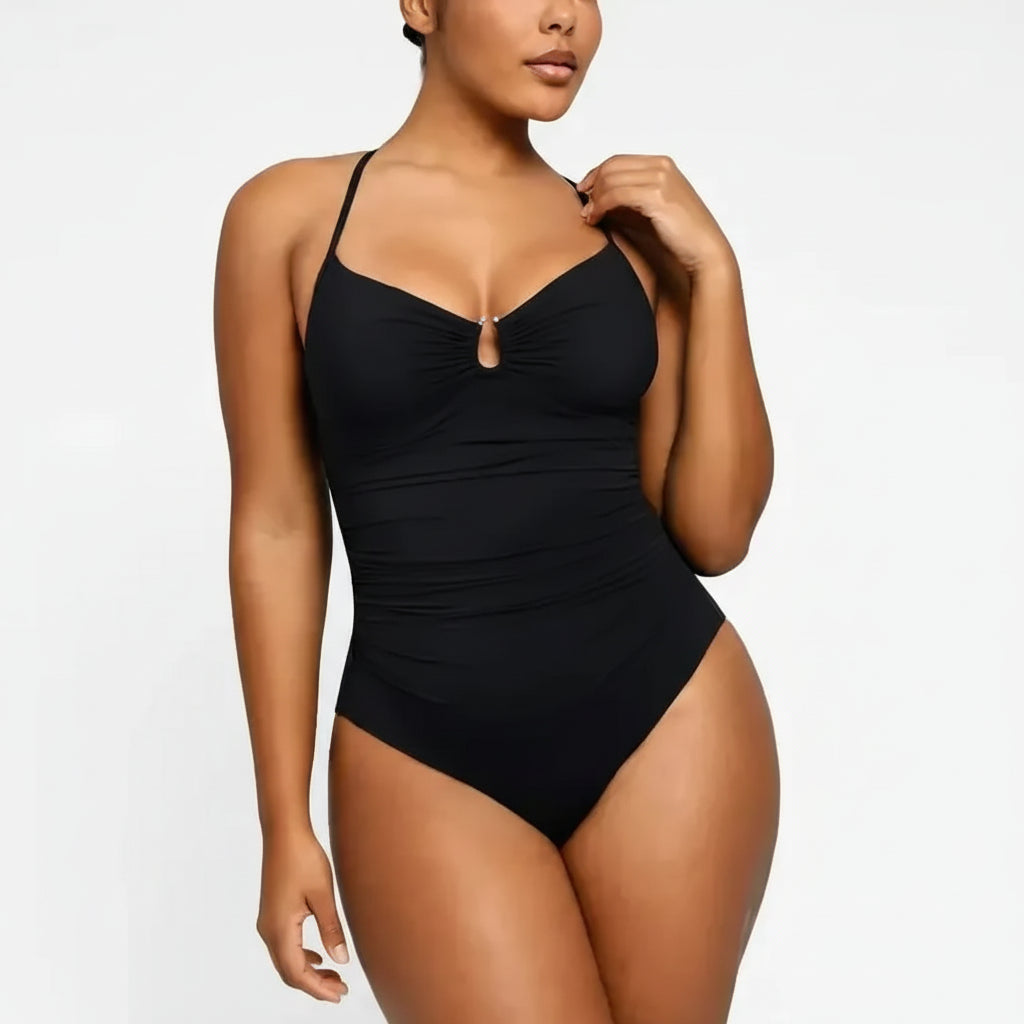 Badeanzug Einteiler mit Sweetheart-Ausschnitt und Ringdetail, Slim Fit für Damen