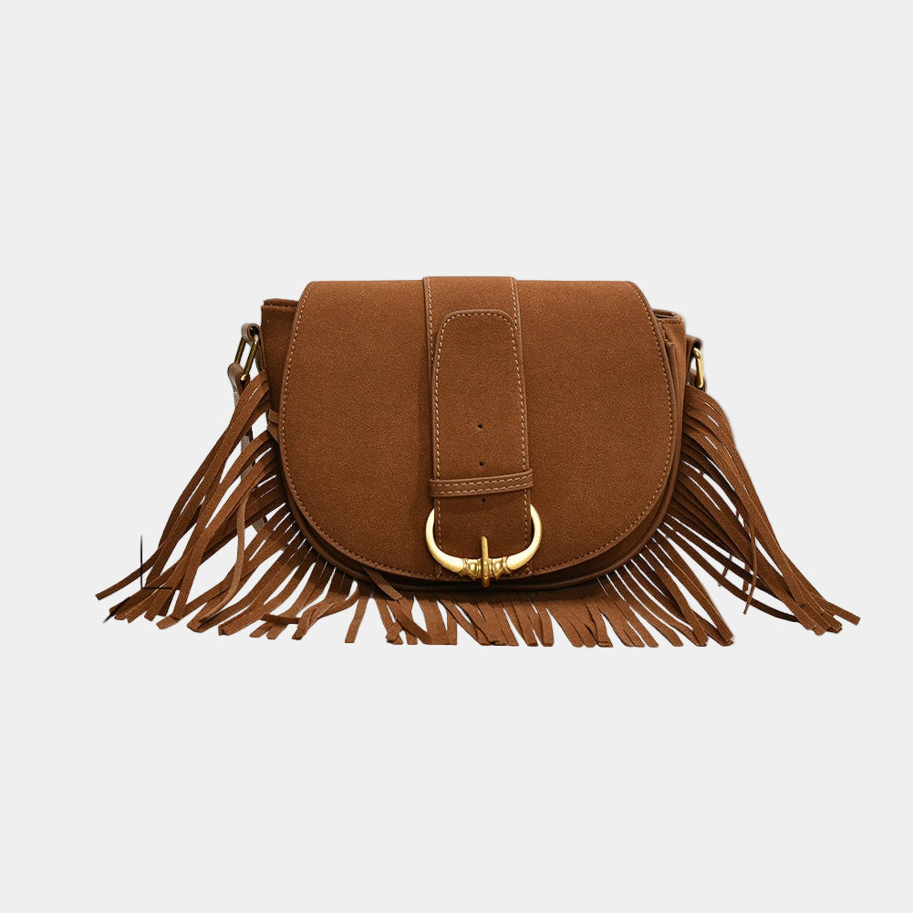 Suede Elegance – Chic Shoulder Bag with Fringes