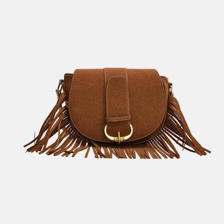 Suede Elegance – Chic Shoulder Bag with Fringes