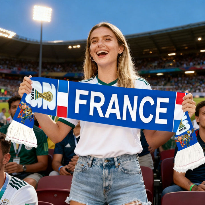 Sciarpa da calcio con bandiera della Francia, accessorio per tifosi della Coppa del Mondo
