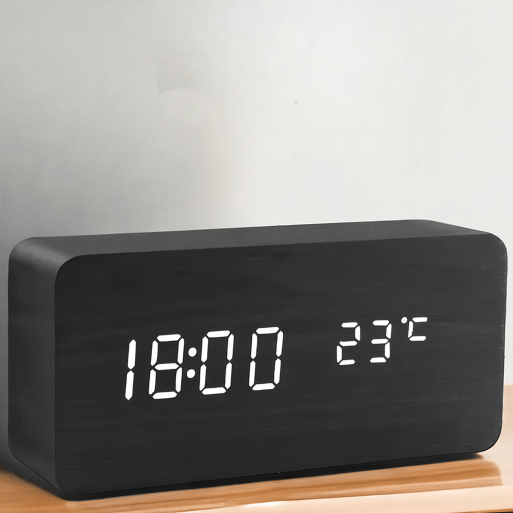 Sveglia Digitale LED Legno Controllo Voce Orologio Tavolo